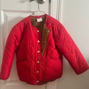 Crewcuts Red Quilted Puffer Jacket with Brown Sherpa Lining